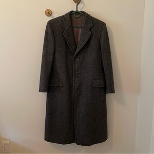 Gray Herringbone Wool Overcoat
